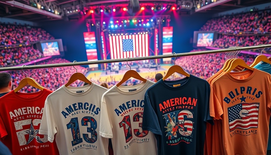 Display of Beyoncé's Cowboy Carter Tour merch with colorful T-shirts and stage.