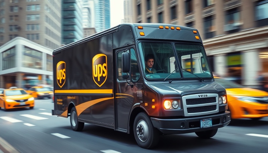UPS truck navigating city street amid job cuts and Amazon shipment issues.
