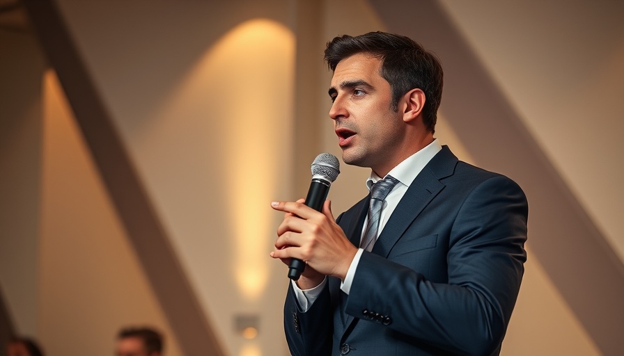 Well-dressed man discussing OpenAI's ChatGPT Personality Fix at a conference.