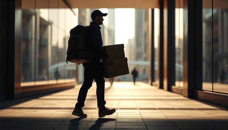 Shadowed delivery worker with packages symbolizing UPS job cuts and closures.