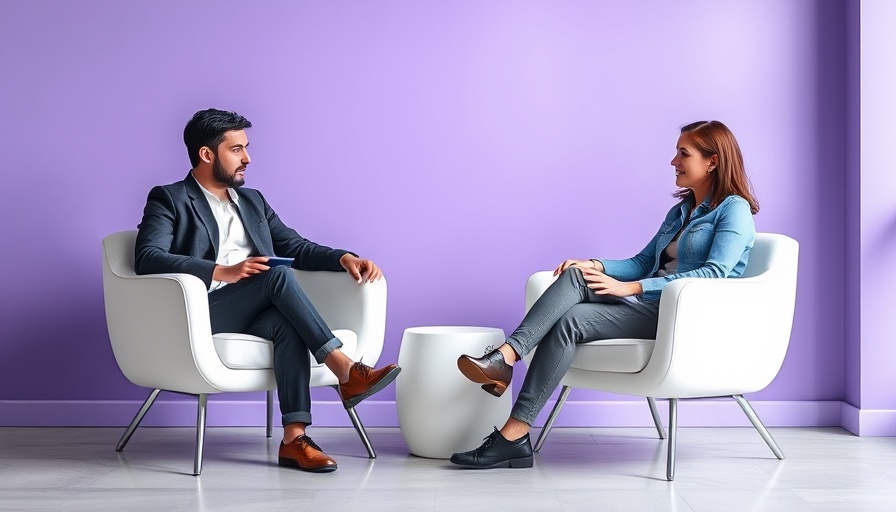 Two people discussing AI generated code on stage with a purple background.