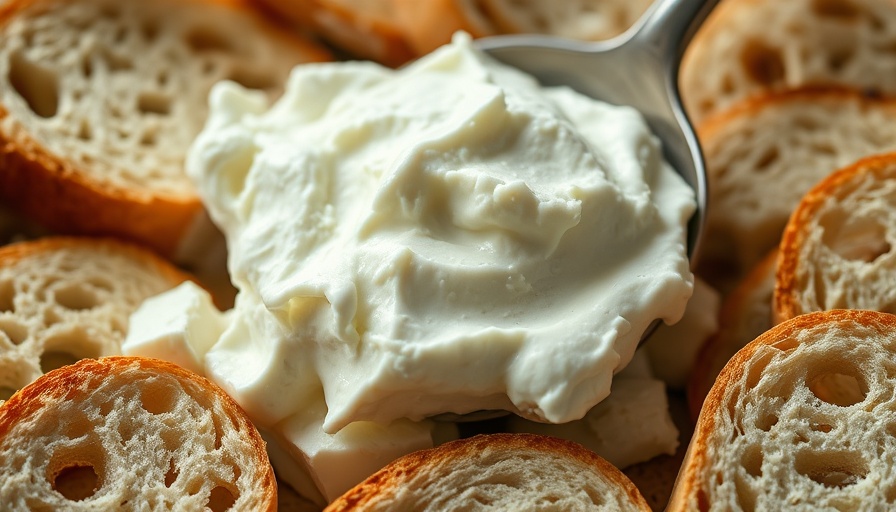 Homemade ricotta cheese in a rustic bowl with bread slices.