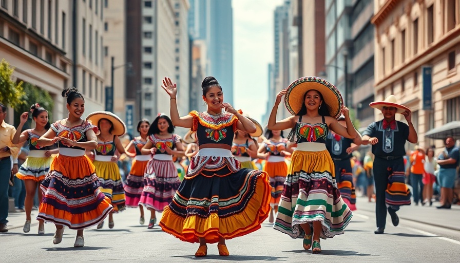 Cinco de Mayo dancers performing in vibrant costumes in San Jose street parade.