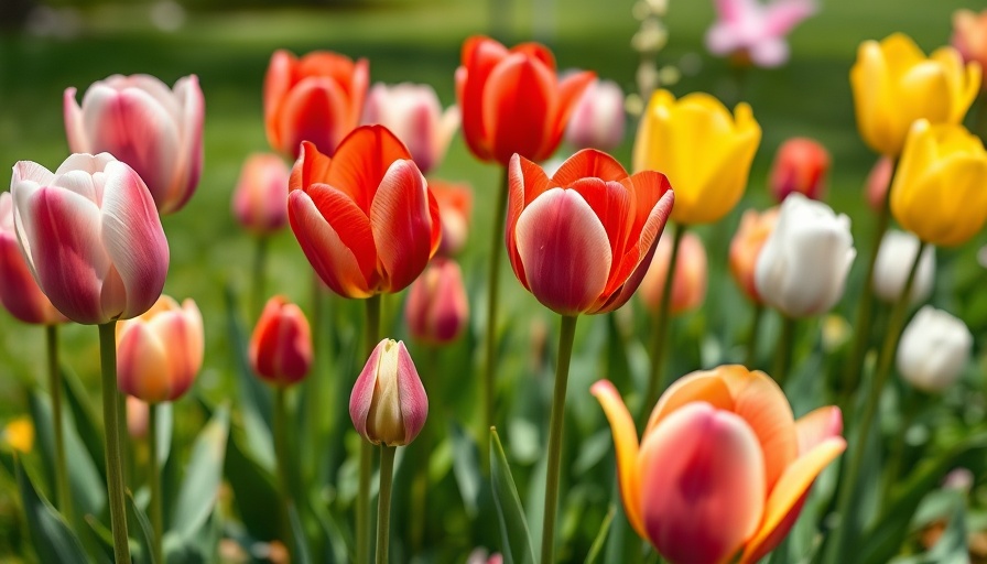 May gardening tasks: vibrant blooming tulips in spring.