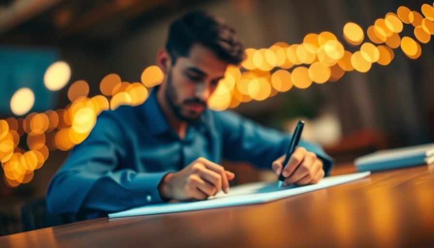 Person writing at desk with calculator, related to debt consolidation loans.