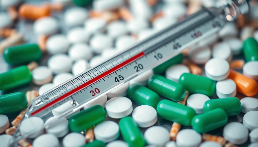 Assorted medication pills with thermometer, HIV medications kickbacks topic