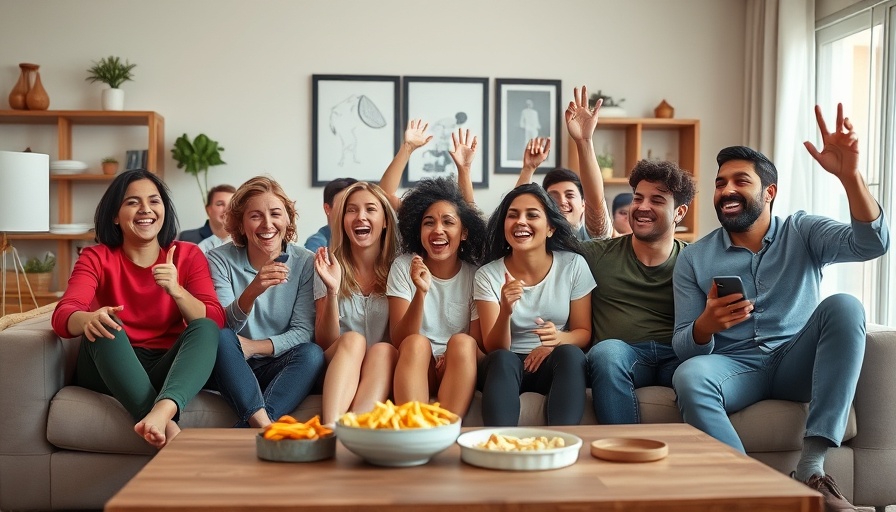Diverse friends enjoying NBA Finals watch party at home.