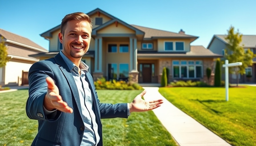 Real estate agent greeting a buyer at a modern home, considering if now is a good time to buy a house.