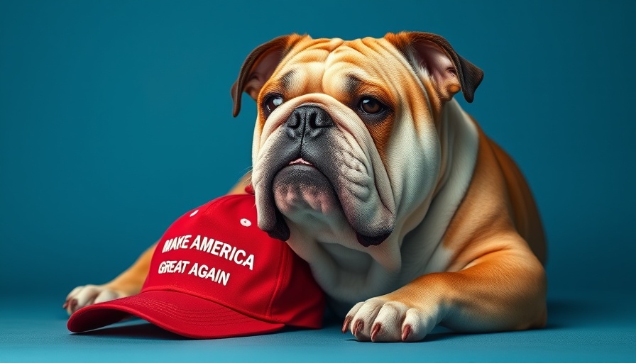 Bulldog with red cap on blue background; Canada warning for Britain’s Trump-loving Tories.