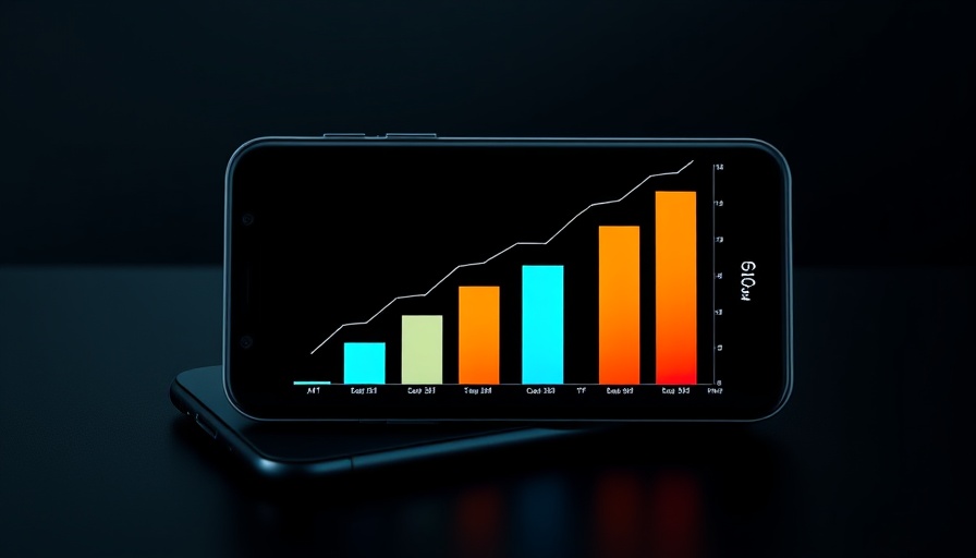 Digital chart with rising bars on smartphone screen, community involvement initiatives.