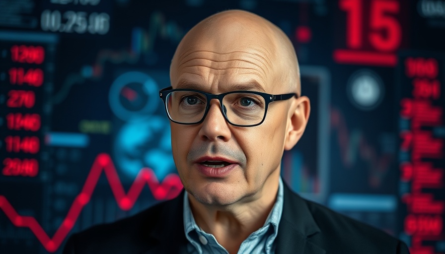 Bald man speaking in front of digital backdrop, software's impact on inflation.