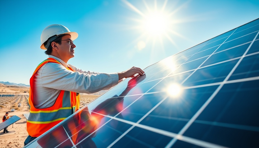 Worker adjusting solar panel in desert field, impact on solar stocks