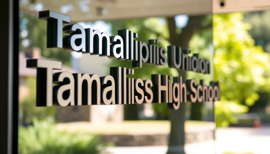 Tamalpais Union High School District office sign with reflection.