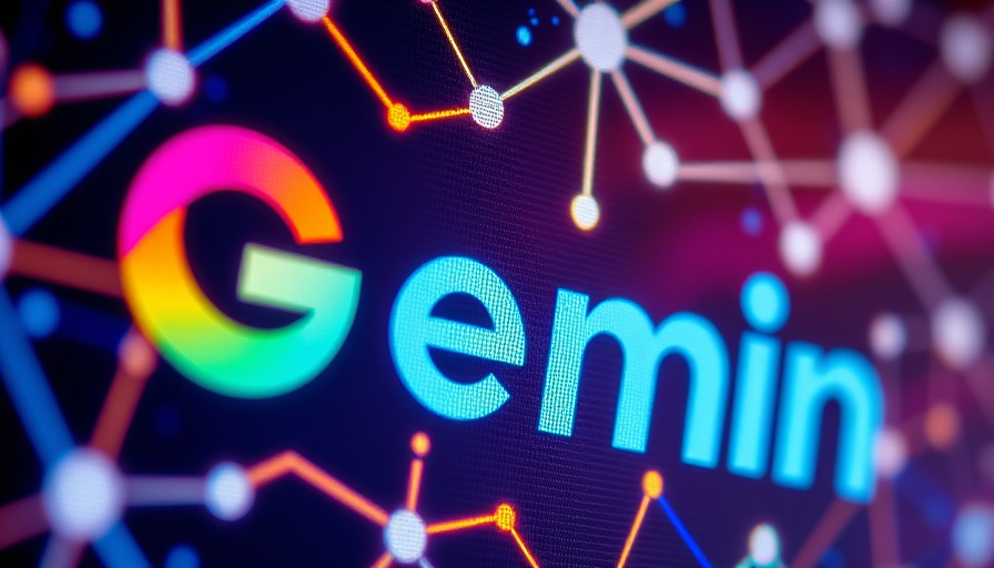 Google's Gemini chatbot logo with abstract tech background.