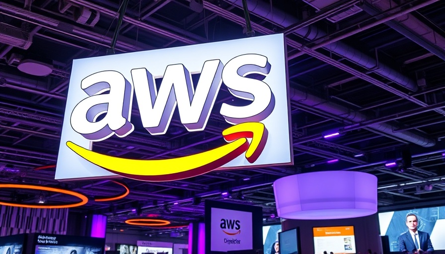 AWS logo with vibrant lighting, displayed at a tech event.