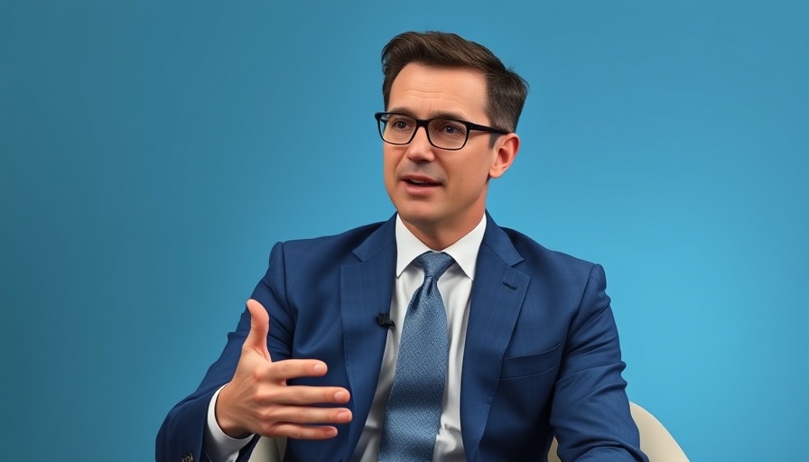 Man wearing blue suit speaking against blue background