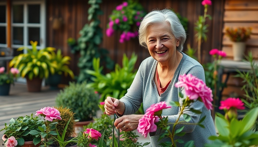 Older woman gardening in a lush garden, perfect for Mother's Day gift inspiration.