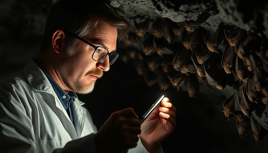 Scientist examining bats in a dimly lit cave for a documentary on bats