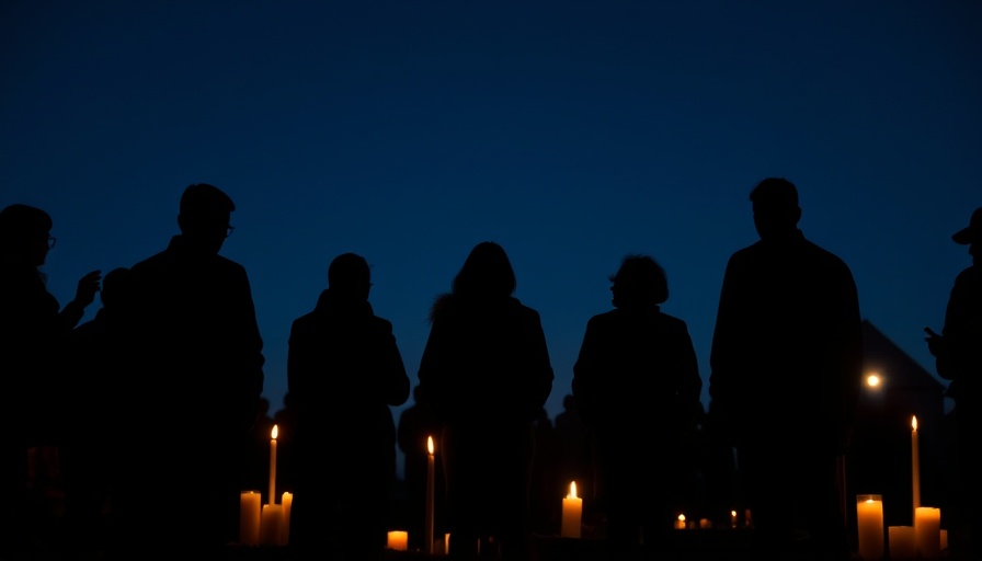 Local news coverage of a nighttime vigil with candles.