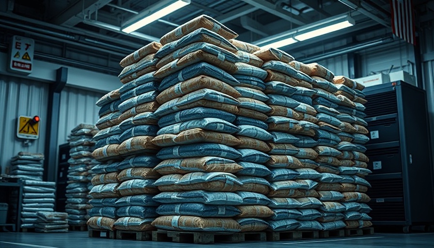 Public health messaging in drug raids: stacked confiscated packages.