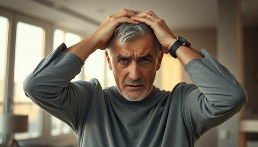 Middle-aged man showing stress, indicative of aging.