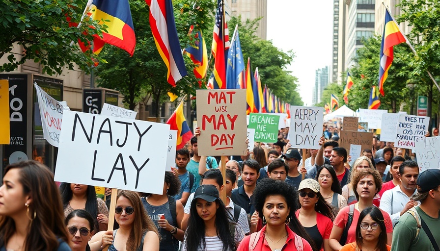 Protesters in May Day march affected by Trump policies.