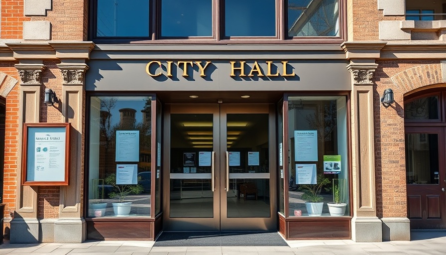 Belvedere City Hall entrance, sunny day, local news residents legal battle.