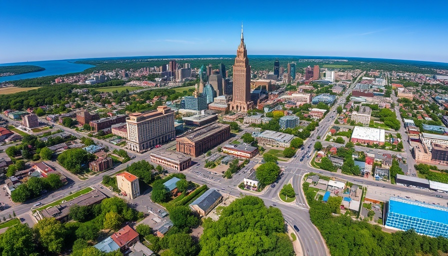 Aerial view of a vibrant Michigan city; affordable living.