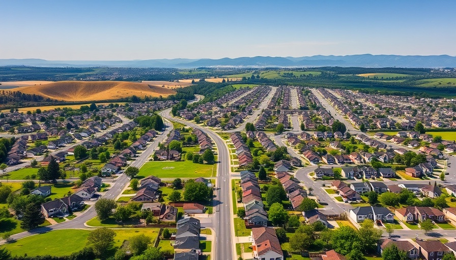 Aerial view of a suburban neighborhood in Virginia with hills.