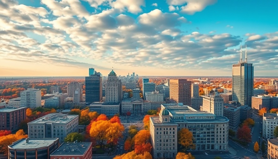Aerial view of vibrant urban area in New Jersey during autumn.