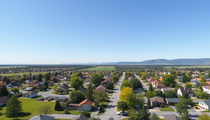 Aerial view of affordable suburban homes in Virginia, scenic landscape.