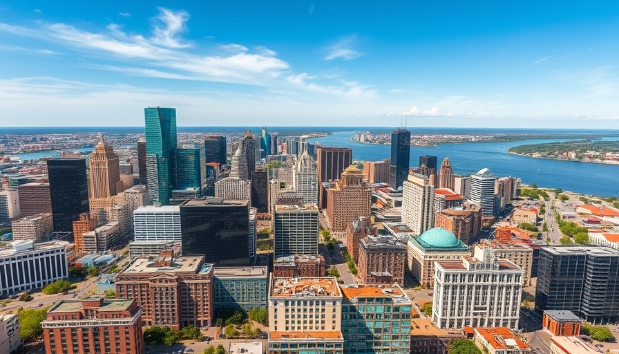 Aerial view of a Louisiana city skyline with river and skyline, emphasizing affordable living in Louisiana.