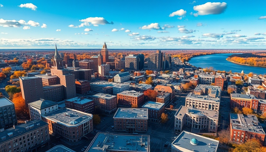 Vibrant aerial view of New Jersey cityscape, showcasing affordable living.