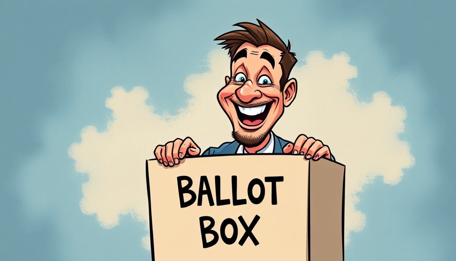Caricature of a man emerging from a ballot box, Reform surge in Britain