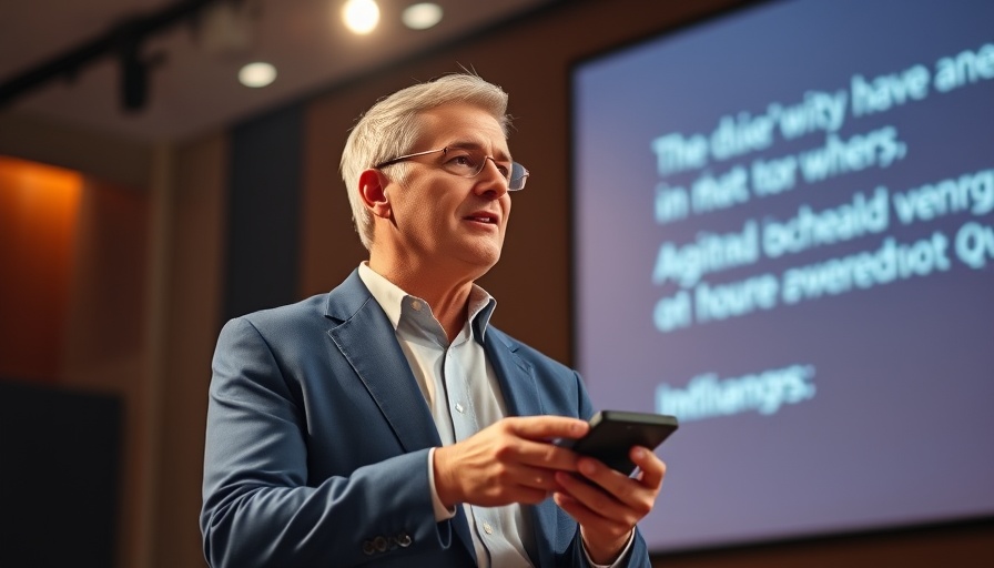 Business leader speaking at a conference about Amazon pricing strategy.