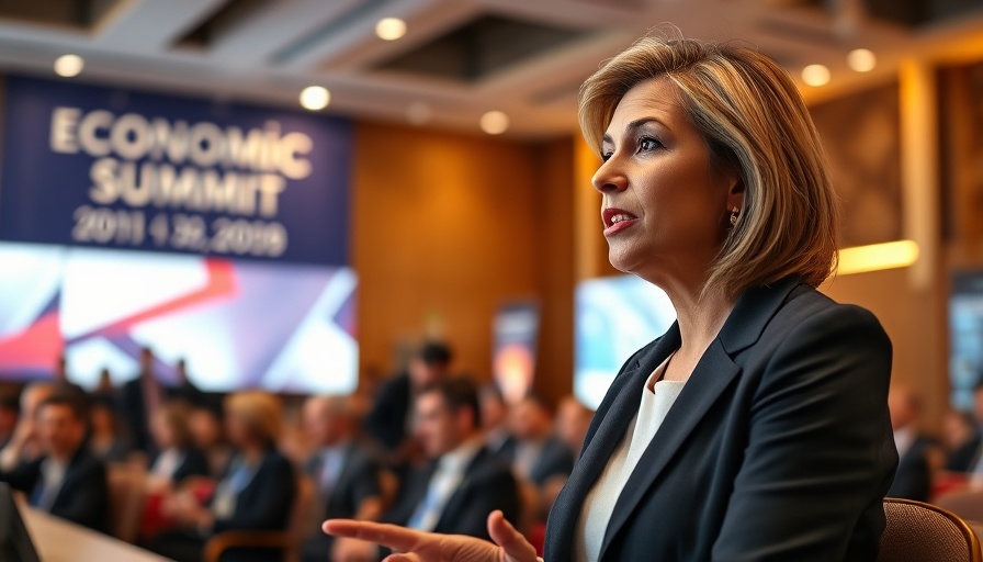 Professional woman discussing at economic summit on U.S. automakers tariff adaptation