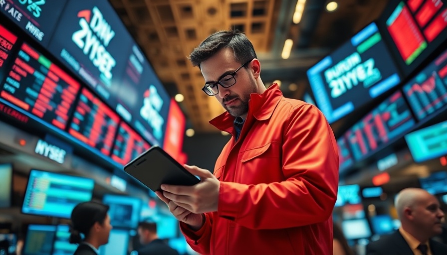 Tech Industry Trends visualized by focused stock trader at exchange.