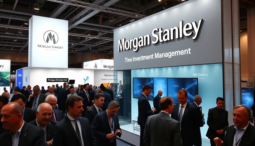 Morgan Stanley booth at a financial conference with attendees.