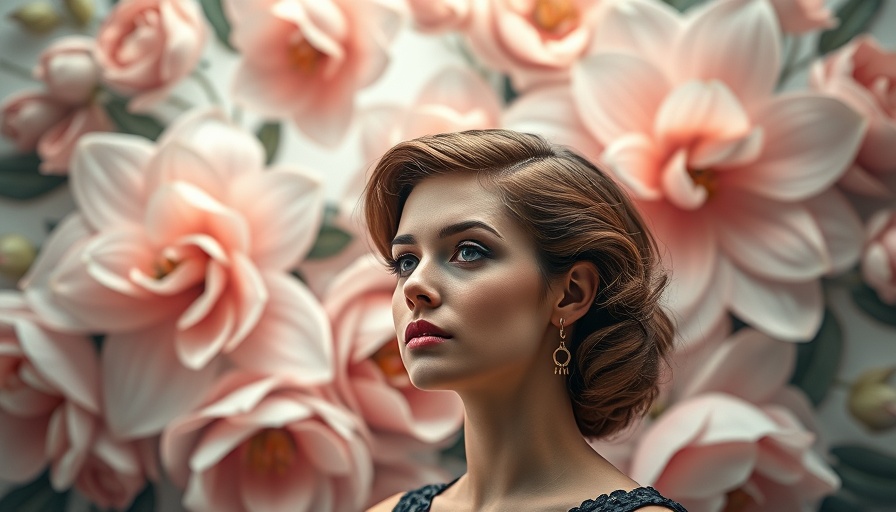 Tamara de Lempicka inspired portrait in floral setting.