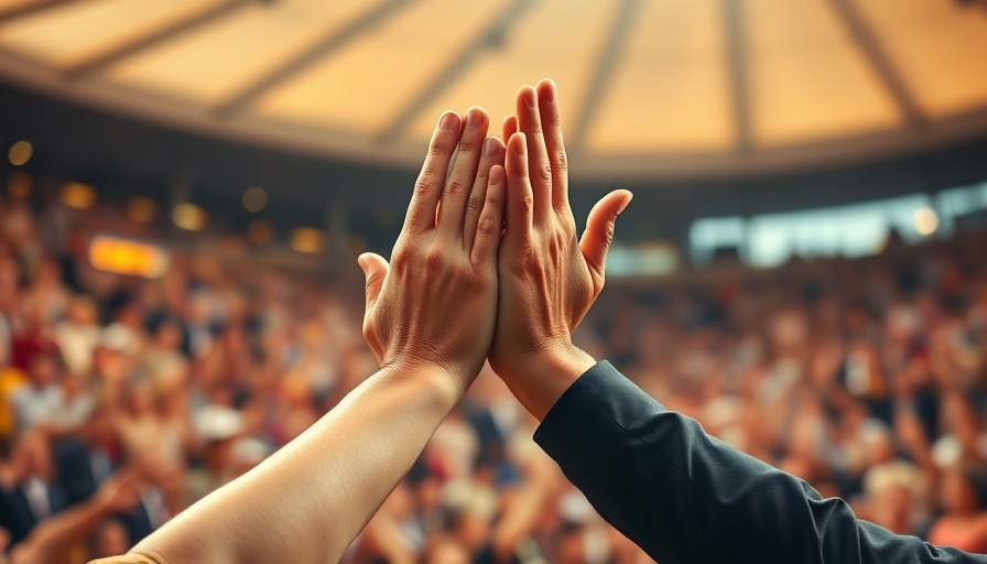 Good news about Marin people celebrating with a high five in a stadium.