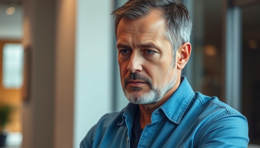 Focused man indoors wearing a blue shirt, soft warm lighting.