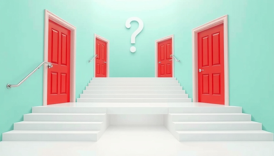 Minimalist choice concept with paths leading to red and green doors.