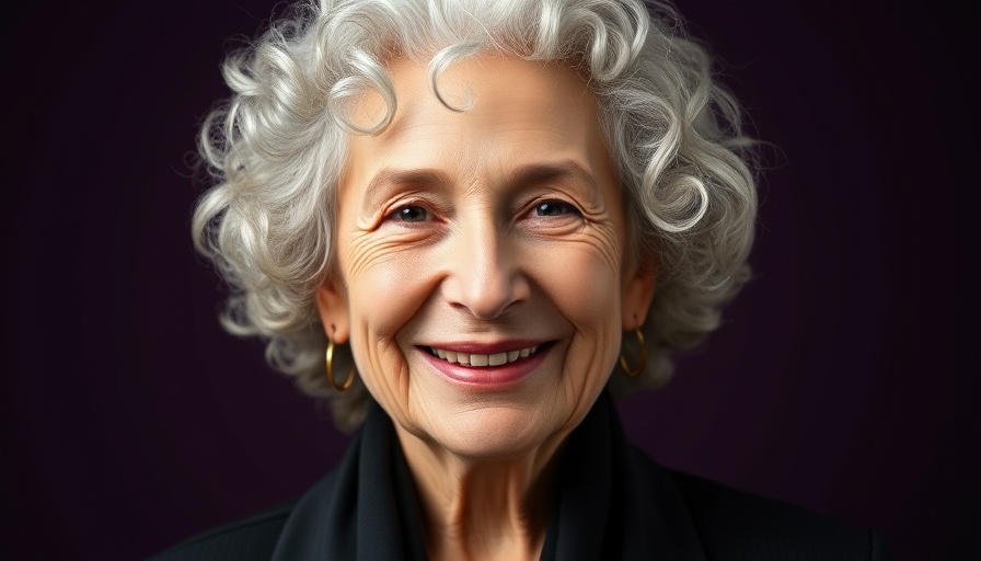 Elderly woman smiling in elegant dark outfit, Ruth Buzzi legacy.