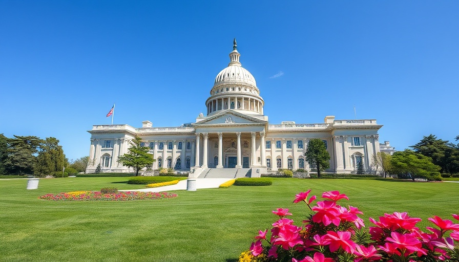 Majestic architectural building with dome in Minnesota, blue sky.