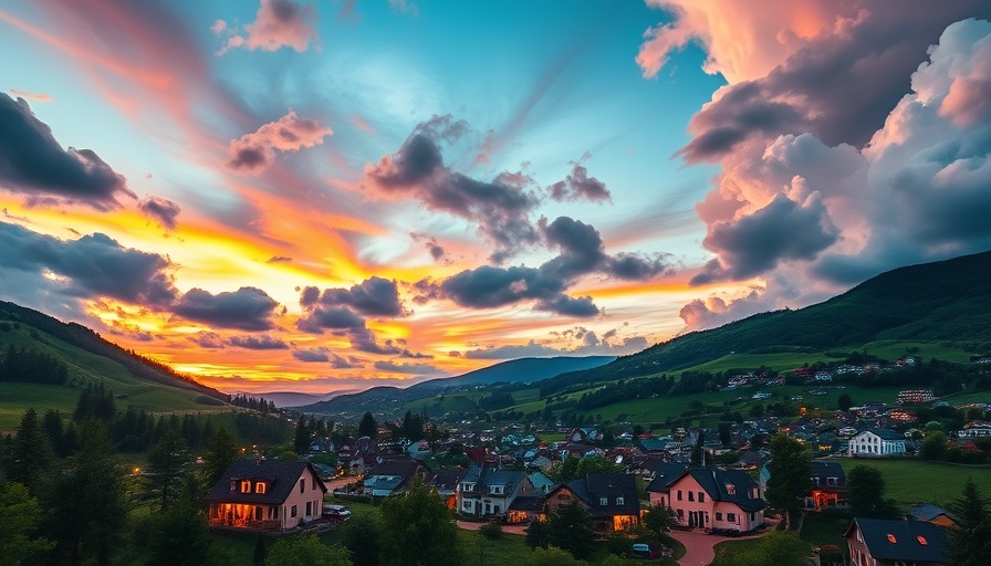 Charming town at sunset, affordable places to live in Arkansas.