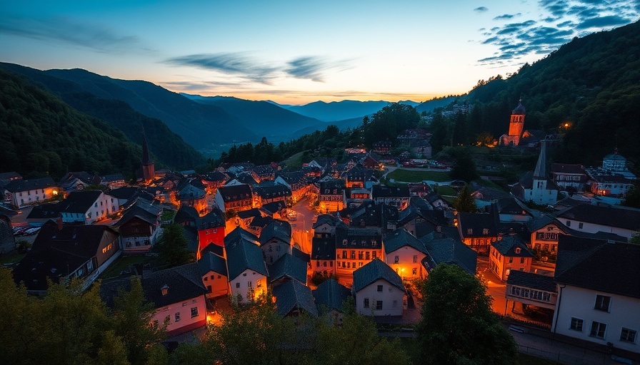 Scenic view of an affordable town in Arkansas at sunset.