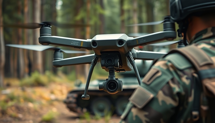 Military personnel operating a drone in a woodland area