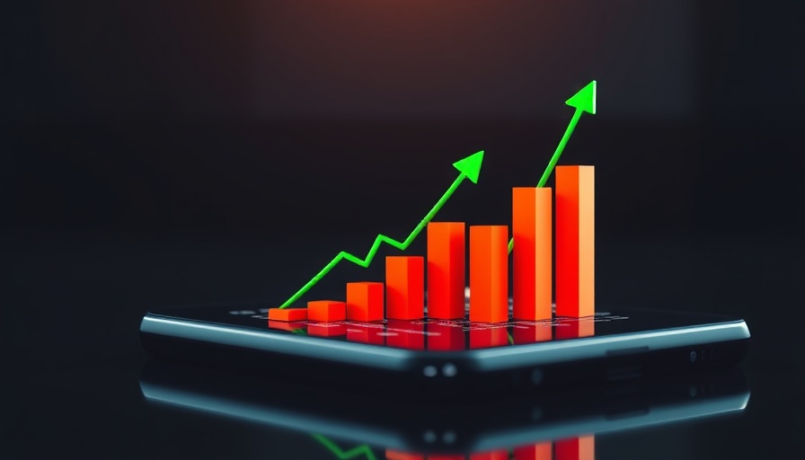 Stock market news illustrated with rising digital bar charts.