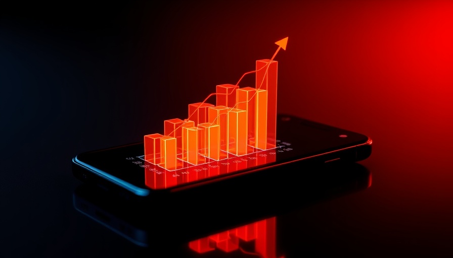 Futuristic digital financial chart on smartphone display.