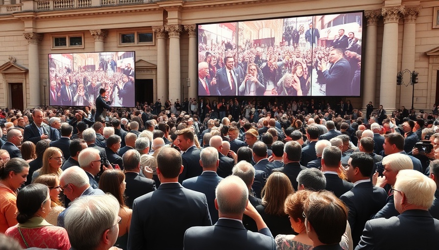 Lively crowd and large screen at Army’s 250th anniversary parade.